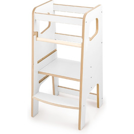 Дитячий навчальний стільчик Монтессорі з перекладиною – білий кухонний помічник, підставка для малюків, безпечний та надійний, з фіксатором, регульована висота, улюблець батьків, сучасний та стійкий, модель 4 - Білий (модель 3 - Білий)