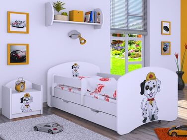 Дитяче ліжко BDW Super Dogs Paw - Дитяче ліжко з матрацом і ящиком - Зручне і довговічне ліжко для захисту від падіння - Дитяча кімната - - 140x70 (140 x 70 см, Білий (Мотив 2))