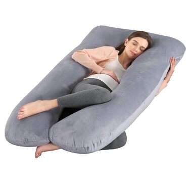Подушка для вагітних SHANNA U-подібної форми, подушка для сну на боці, подушка для годування, комфортна подушка для дорослих, тілоподібна подушка, велюрова, темно-сіра, 70 x 145 см