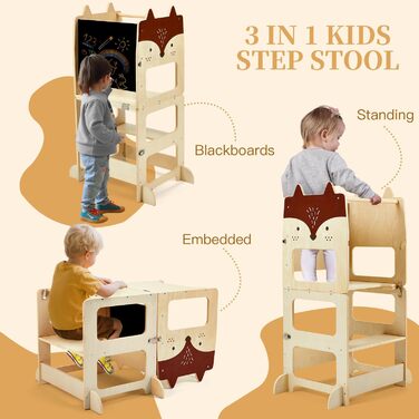 Стілець-лесенка для дітей Labebe Montessori, 3 в 1, з дошками для повідомлень, 92 x 38.5 x 42 см