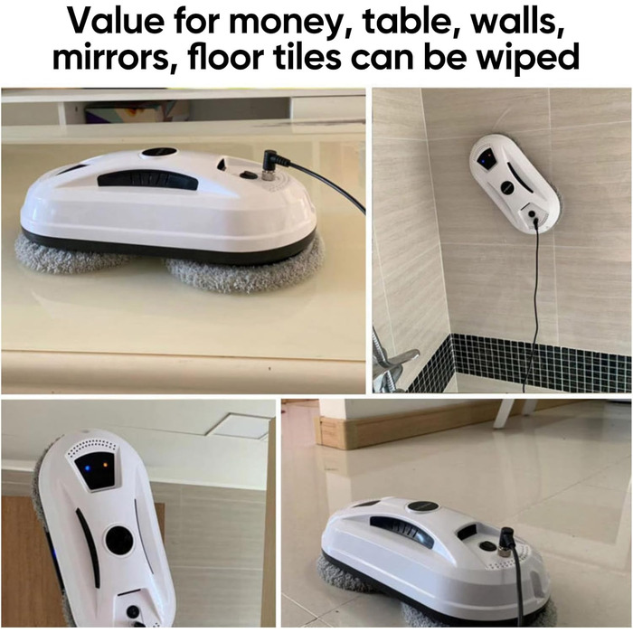 Робот для миття вікон з автоматичним струменем води, 5600 Па, для гладких поверхонь, з пультом дистанційного керування, з 10 мітками для миття