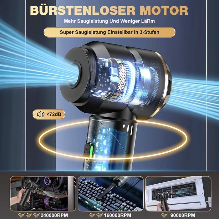 Акумуляторний ручний пилосос 4-в-1 для авто та дому, потужність 28000Па, бездротовий пилосос для прибирання шерсті тварин, кухні та офісу