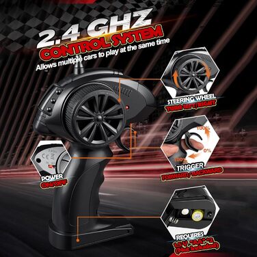 Радіокерований позашляховик 2.4GHz, LED підсвічування, швидкість 15+ км/год, іграшка для хлопчиків, чорно-червоний