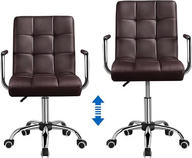 Офісне крісло Yaheetech, стілець для робочого столу, обертовий стілець, робочий стілець зі знімними підлокітниками, регульованими по висоті, зі штучної шкіри (коричневого кольору)