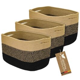 Набір кошиків для зберігання HMF, 3 шт., з прихованими ручками, бавовна, 37,5 x 25 x 22,5 см, чорний-медовий