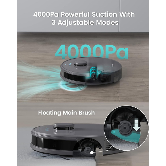 Робот-пилосос LEFANT M1B з функцією миття, лазерною навігацією ToF, уникненням перешкод, керуванням через додаток та Alexa, антизаплутуванням для шерсті тварин та килимів, білий