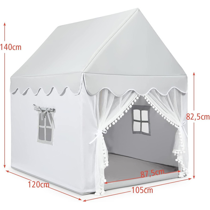 Дитячий намет DREAMADE з м'якою дахом та вікнами, дерев'яний каркас, ігровий будиночок, намет Тіпі для хлопчиків та дівчаток (сірий)