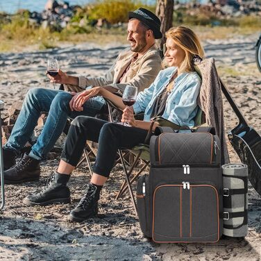 Набір для пікніка на 4 особи: рюкзак, корзина, сумка-холодильник, ковдра, для кемпінгу та парку (колір коричневий)