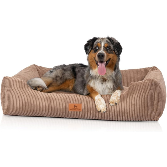 Лежак для собак Knuffelwuff з вельвету з витканим вручну персонажем Olivia M-L - знімний чохол - можна прати - для великих, середніх і малих собак (85 x 63 см, коричневий)