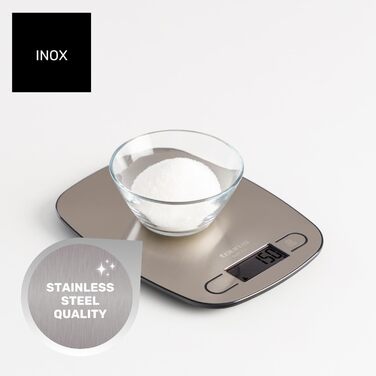 Кухонні ваги Taurus Easy Inox з цифровим дисплеєм, 5 кг, функція тарування, сріблясті, 15x20 см