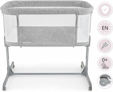 Дитяче ліжко Moby-System Luna 3 в 1: ліжко, манеж, подорожі з матрацом. Регулювання висоти, до 9 кг, знімні бортики, 4 колеса, сірий колір