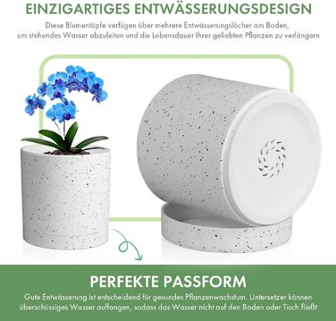 5 шт. Набір горщиків для квітів з підставкою, 17.8/15.2/14/12.7/10.2 см, пластикові горщики для рослин, гідропоніка, набір горщиків для квітів, ідеально підходить для внутрішніх та балконних садів, зелений з коричневим піддоном (7+6+5.5+5+4 дюйми (5 шт), білий спрей)