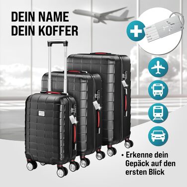 Набір валіз Monzana 3шт з TSA замком, органайзером, вагами та гелевими ручками, M-L-XL, чорний