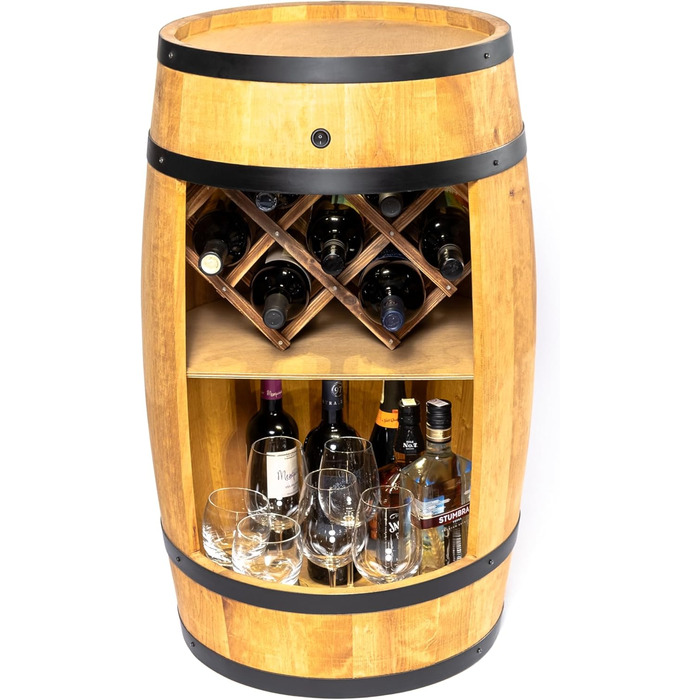 Дерев'яний бочонок-бар Fass від Creative Cooper: полиця для вина з LED підсвічуванням, 80x50 см, рустикальний дизайн, для дому