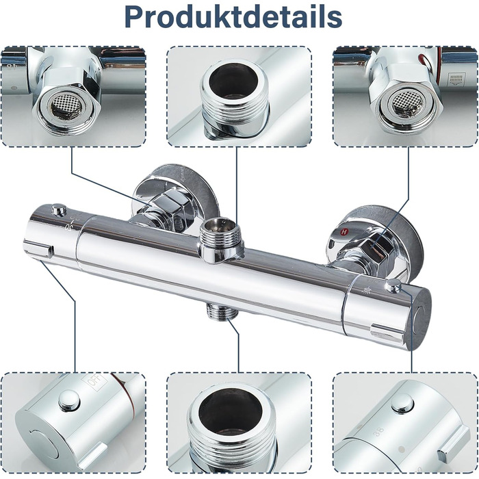 Змішувач для ванни з термостатом, настінний монтаж, для ванної кімнати (хром)