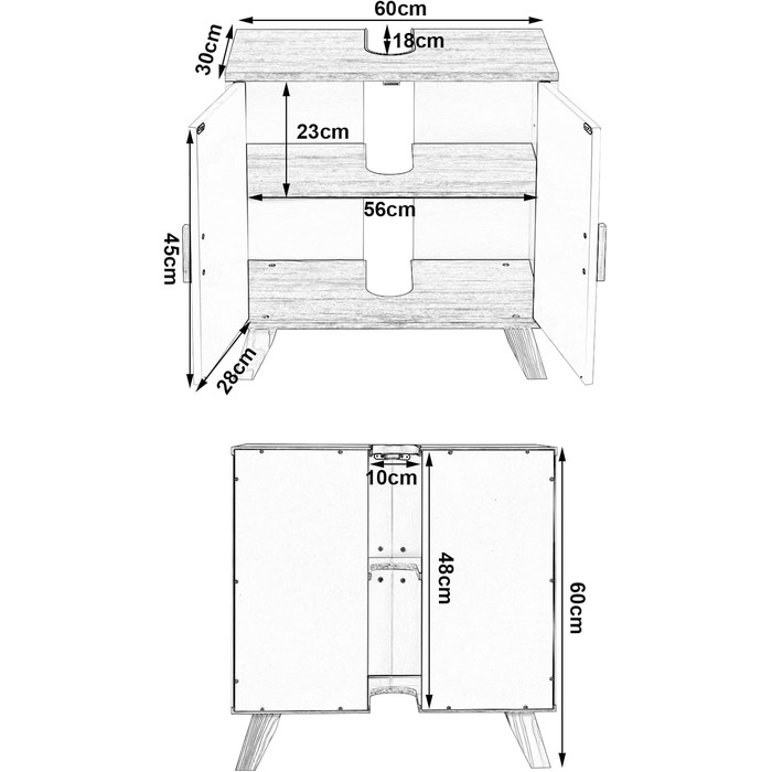 Тумба під умивальник 60x30x60 см, білий/натуральний, 2 двері, сучасний