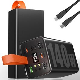 Портативний акумулятор 140W 70000mAh з 5 виходами USB-C, PD3.1, QC4.0, LED дисплеєм та ліхтариком. Чорний. Для ноутбука, телефону, планшета. Ідеально для подорожей, кемпінгу та активного відпочинку на природі.