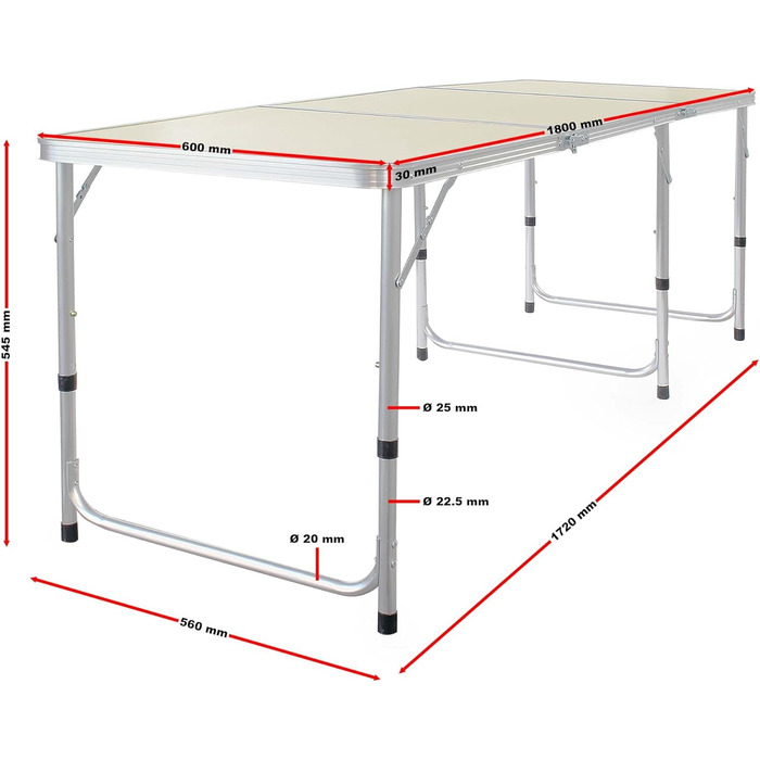 Кемпінговий стіл Складний 180x60x70 см Регульований по висоті 55/62/70 см Портативний багатофункціональний стіл