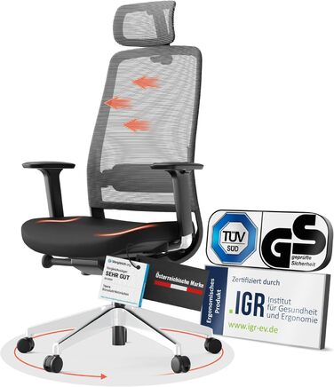 Крісло Yaasa Ergonomic для офісу та дому – ергономічне крісло з підтримкою попереку та регульованою спинкою – чорний колір, Expert
