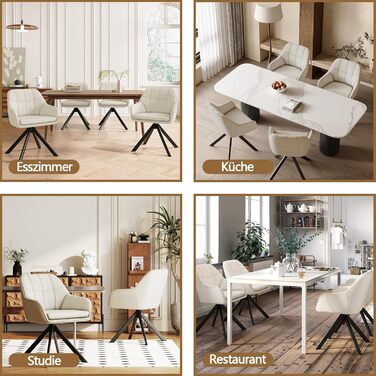 Набір з 2 обертових стільців для їдальні/кухні, бежевий, з підлокітниками, поліестер, металеві ніжки