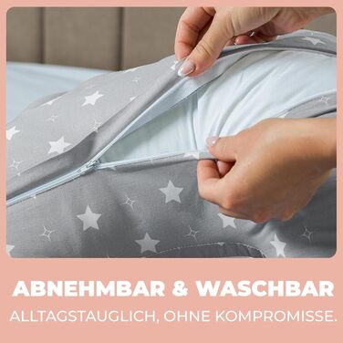 Підтримка для вагітних Stillkissen XXL 200x70см, подушка для годування та сну, балоньєра, бавовняний чохол, ергономічна, багатофункціональна, 100% бавовна, сірий колір з білими зірками