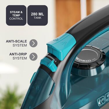 Праска BLACK+DECKER BXIR2605E з парою, 2600 Вт, нержавіюча підошва, антинакип, самоочищення, видаляє віруси та бактерії