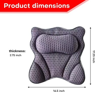 Подушка для ванни 4D Luxus, для голови, шиї, плечей та спини, ергономічна, з 6 присосками, для джакузі та домашнього спа (Чорний)