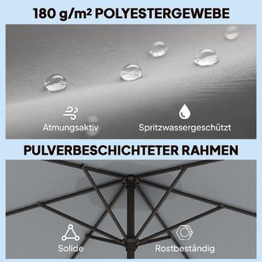 3-метровий парасоль з захисним чохлом, вуличний маркетний парасоль з регулюванням нахилу та ручкою для відчинення, з отвором для вітру, сірого кольору