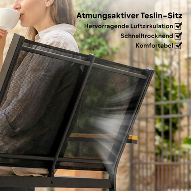 Набір садових меблів з металевим каркасом на 4 особи: диван на двох, крісло та приставний столик, 110x63,5x84 см, чорний колір