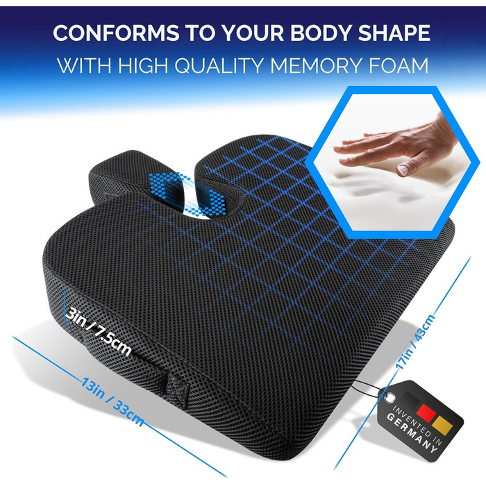 Ортопедична подушка-кусок для підтримки правильної постави | Зручна ергономічна подушка для стільця, авто та ін. | Memory Foam, Soft (45-70 кг)