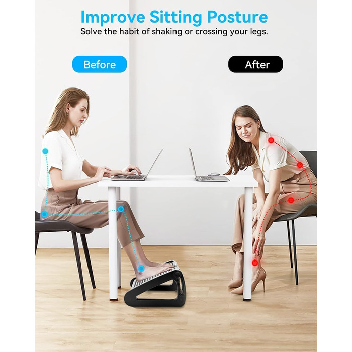 Підніжка для столу з регулюванням висоти та кута на 6 рівнів, з масажем, протиковзка, для зняття болю в ногах, колінах та спині, ідеальна для дому, офісу та подорожей, з трьома ніжками