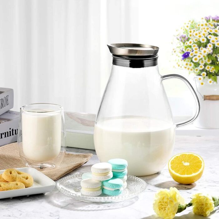 Скляна джезва для води з боросилікатного скла, 2 л, з нержавіючою кришкою