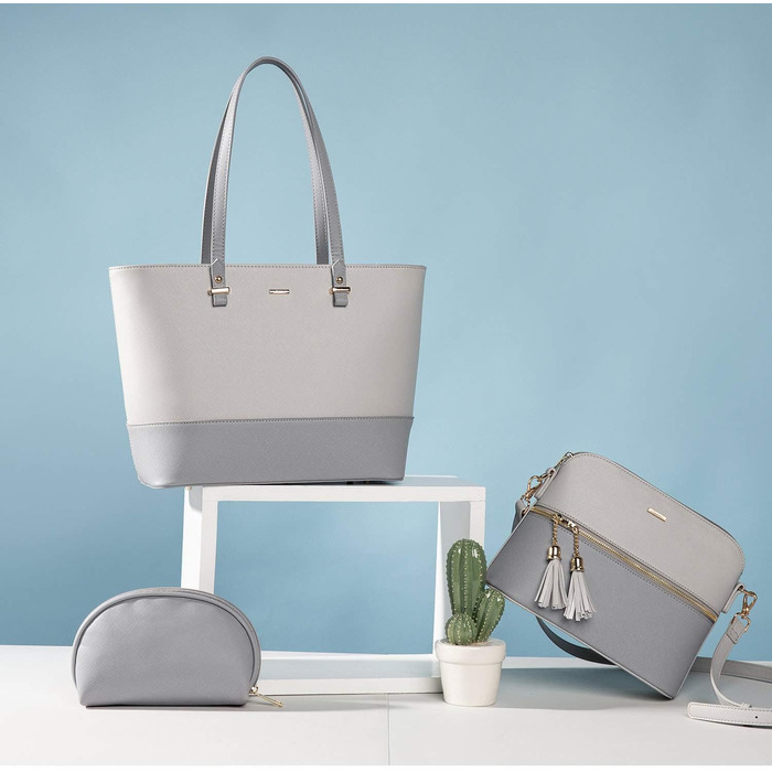 LOVEVOOK Сумка-шоппер для жінок, велика жіноча сумка, шкіряна сумка LOVEVOOK, 3-частинний набір (світло-сірий/темно-сірий)