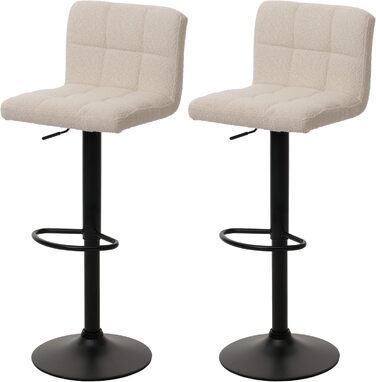 Набір з 2 барних стільців Mendler HWC-G87, регульована висота, поворотний, Boucle (450г/м²), кремово-бежевий, FSC®
