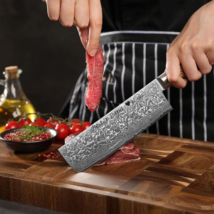 Японський ніж Wakoli EDIB Pro Nakiri з дамаської сталі (серцевина VG10) 18 см – гострий, точний та ергономічний – ніж з пакавуд ручкою в подарунковій коробці – для овочів та зелені (з гравіюванням)