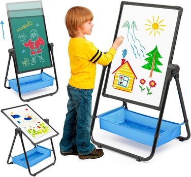 Дитяча мольберт Kinder Staffelei: двостороння дошка для малювання з крейдою та білою дошкою, регульована висота, з аксесуарами, чорний