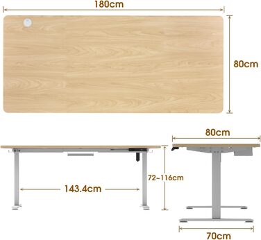 Електричний стіл Homall з регулюванням висоти 120x60 см, стільниця з чотирьох частин, функція пам'яті