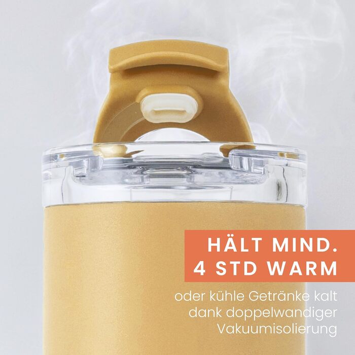 Термокружка Groenenberg 473 мл | Зберігає тепло до 4 годин | З екологічного нержавіючого сталі (гірчичний)