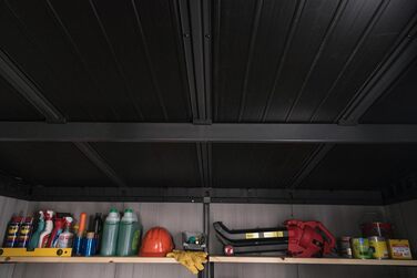 Сарай садовий Keter Artisan 7x7 з підлогою, похилим дахом, подвійними дверями та вікном, 214x218x226 см, 8.3 м³, сірий - для зберігання на вулиці