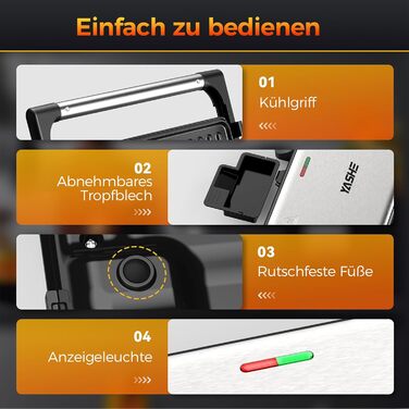 Sandwichmaker YASHE 1500W з антипригарним покриттям XXL, автоматичне регулювання температури, для 2 тостів