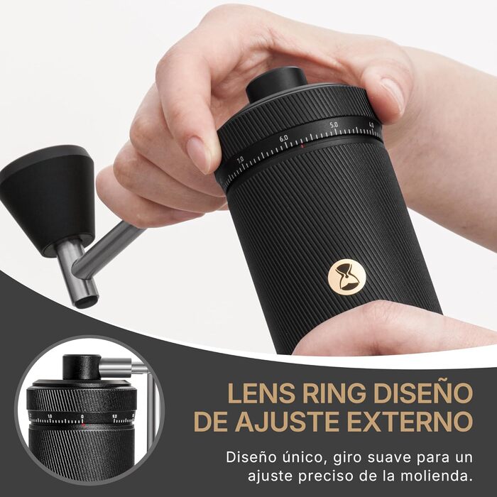 Ручна кавомолка TIMEMORE Chestnut з нержавіючої сталі, шліф Kegelschliff S2C, для еспресо та френч-пресу, чорна