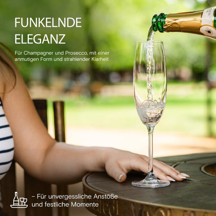 Кришталеві келихи Crystal Bohemia для білого вина - набір 6 шт, об'єм 350 мл, стійкі до миття в посудомийній машині, довговічні та стійкі до подряпин - елегантні келихи з кришталевого скла - ідеальний подарунок для поціновувачів вина (флюти 220 мл)