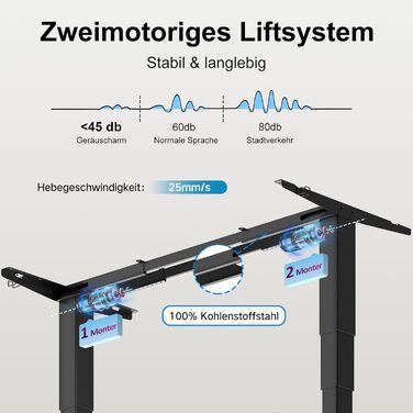 Електричний столик-трансформер Devoko з регулюванням висоти 60-125 см, 3 пам'яті, чорний