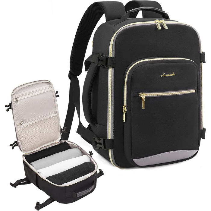 Рюкзак LOVEVOOK для ручної поклажі Ryanair, 40x20x25 см, для ноутбука 13.3 дюйма, чорний/сірий, підходить для Eurowings, Wizz Air