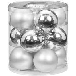 Чарівні різдвяні кулі скляні 8 см 12 шт. ялинкові кулі Колір сріблястий глянсовий / білий матовий