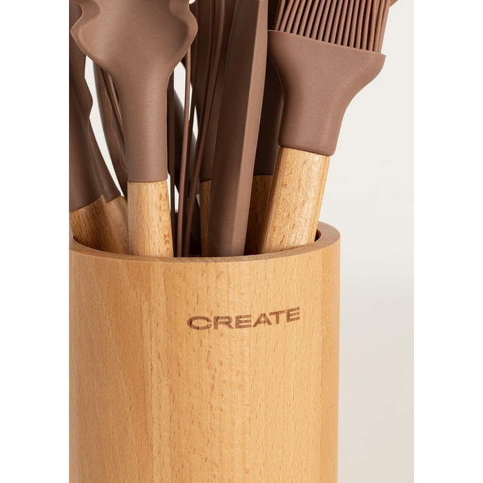 Набір кухонних аксесуарів 11 предметів, кремово-білий, силікон та бука, BPA-free, стійкий до 230°C