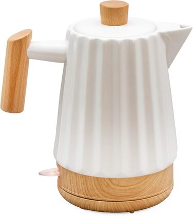Керамічний чайник 1,7L білий з дерев'яною ручкою та кришкою, поворотний на 360°, LED-індикатор, харчовий силікон, BPA-Free, 1500W, ретро дизайн, довговічний та стильний – модель ALLEGRO