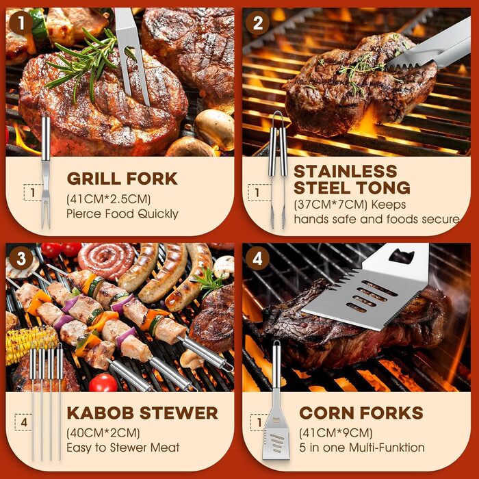 Набір гриль-посуду DRAGON RIOT з нержавіючої сталі, 29 предметів. Преміум-набір аксесуарів для гриля з лопаткою в алюмінієвому кейсі. Ідеальний подарунок для чоловіків, BBQ, для приготування їжі на відкритому повітрі.