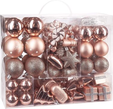 Ялинкові кульки, набір з 77 предметів Різдвяні дрібнички для ялинки-пластик Рожеве золото / срібло