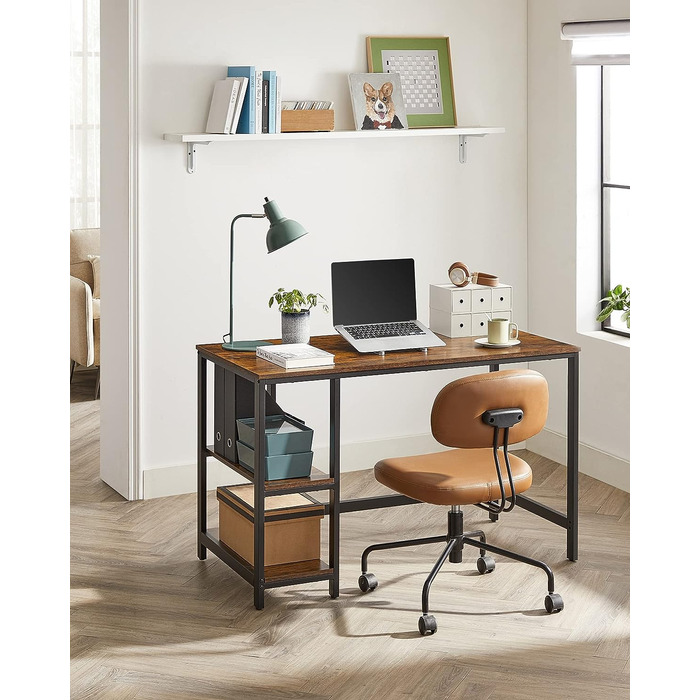 Стіл VASAGLE, стіл для ПК, офісний стіл, 2 полиці, для офісу та вітальні, сталевий каркас, промисловий дизайн, вінтажний коричнево-чорний